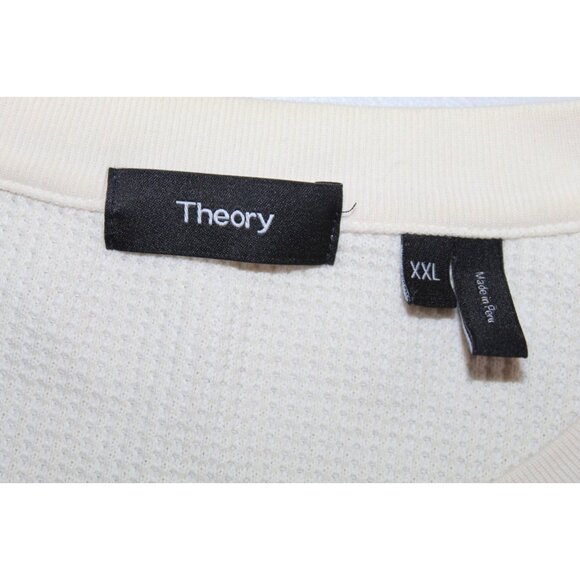 Theory Men's Mattis Studio Waffle knit L/S T shirt 3-button Crew Ivory Cream 2XL - Picture 2 of 6